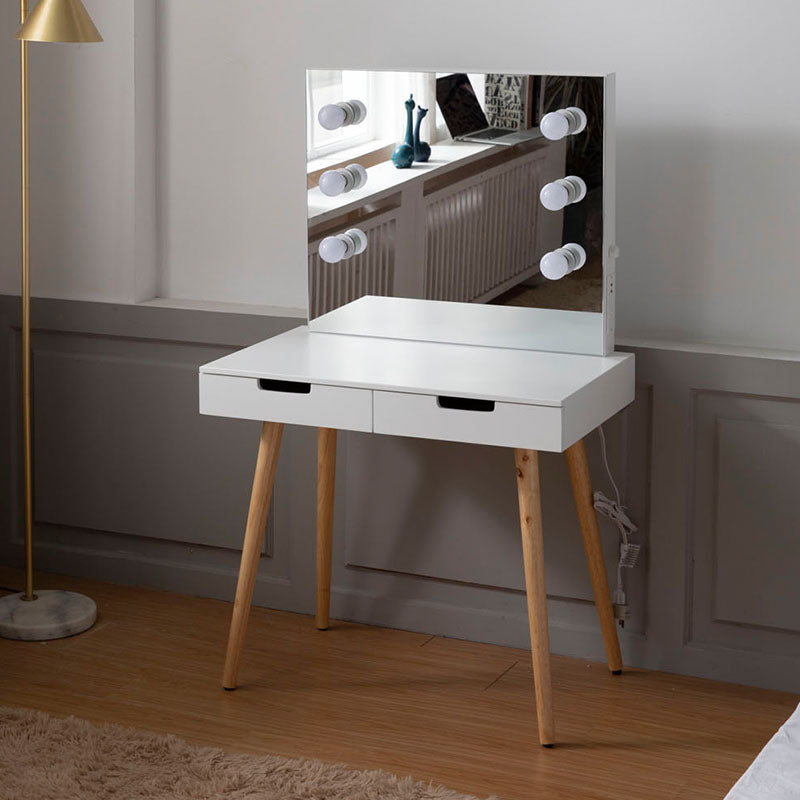 Wooden Vanity Table Makeup Dressing Desk With Led Light,Dressing Table With Usb Port,White White Solid Wood Mdf