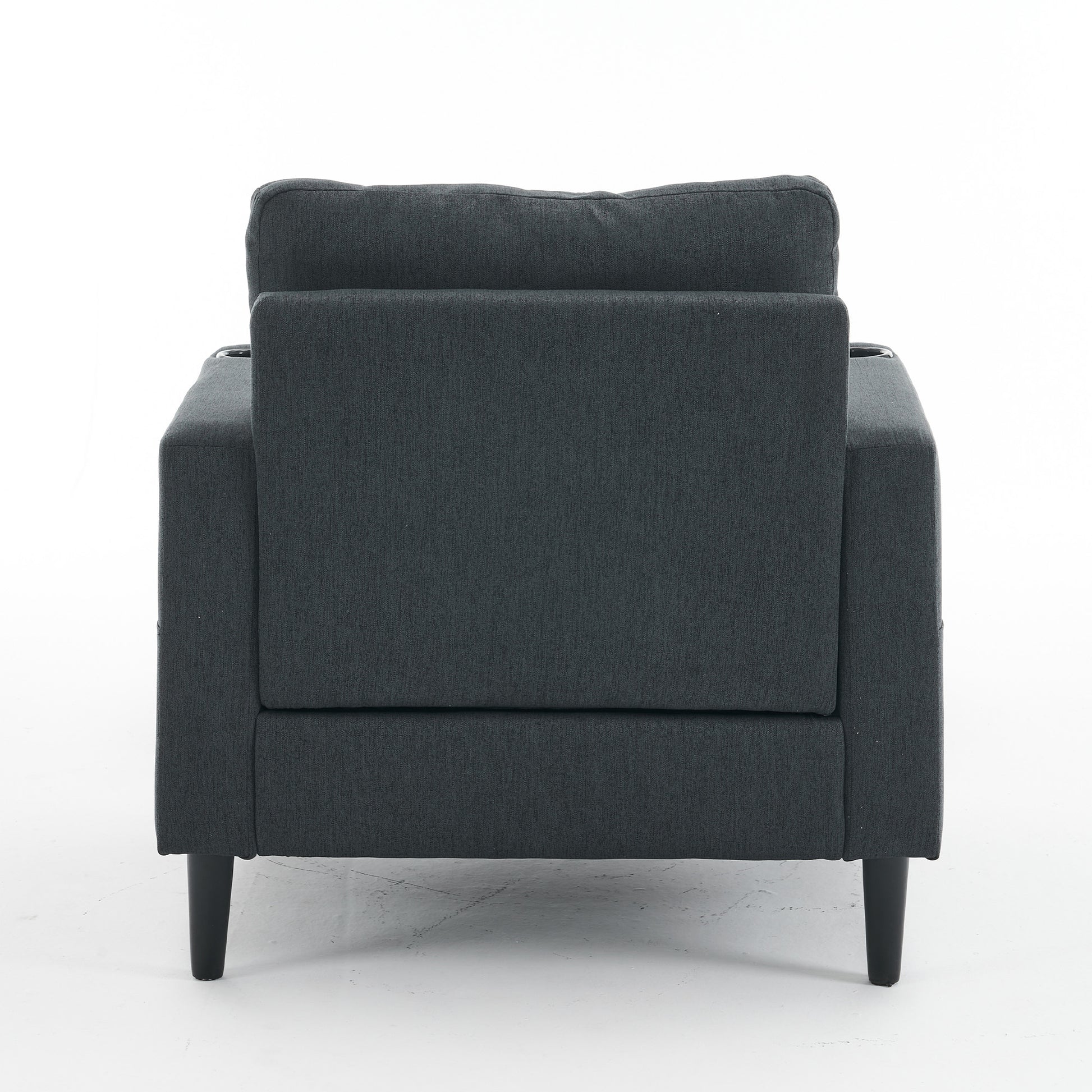 Dark Gray Upholstered Armchair And Storage Ottoman Set Comfortable Single Sofa With Cup Holders And Tufted Detailing, Ideal For Living Room Or Bedroom Dark Gray Foam Metal