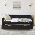 Twin Size Daybed With Drawers Upholstered Tufted Sofa Bed, With Button On Back And Copper Nail On Waved Shape Arms 81.5''X4''X30.5'' Black Linen