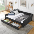 Queen Size Daybed With Drawers Upholstered Tufted Sofa Bed,With Button On Back And Copper Nail On Waved Shape Arms 84.5