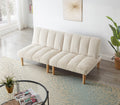 Corduroy Fabric, Wooden Legs Convertible Sofa Bed Color:Beige White Corduroy 3 Seat