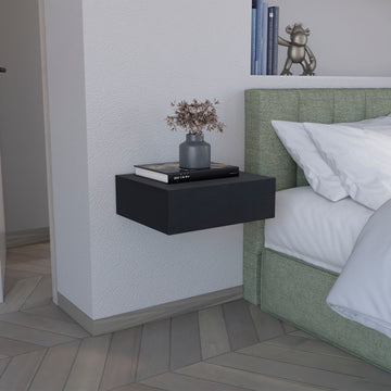 Floating Nightstand 5"H, Modern Wall Mounted Bedside Shelf With Drawer, Black Black Particle Board Pine