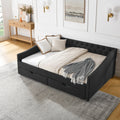 Full Size Daybed With Drawers Upholstered Tufted Sofa Bed, With Button On Back And Copper Nail On Waved Shape Arms 80.5''X55.5''X27.5'' Black Linen