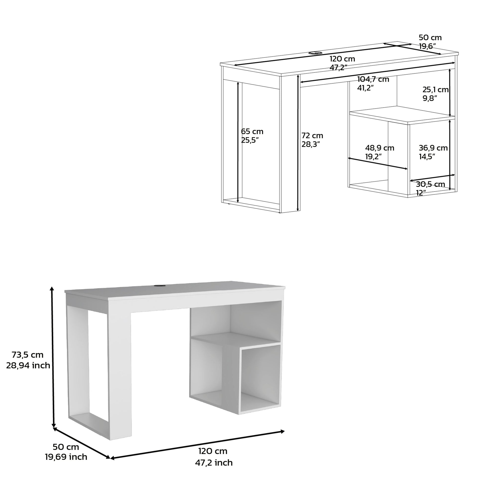 Firenze Writing Desk, Two Shelves, White White Particle Board Pine