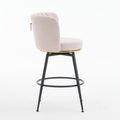 Set Of 2 Beige Swivel Bar Stools High Back, Adjustable, Upholstered With Elegant Metal Back Accents For Kitchen, Bar, Or Dining Room Beige Metal