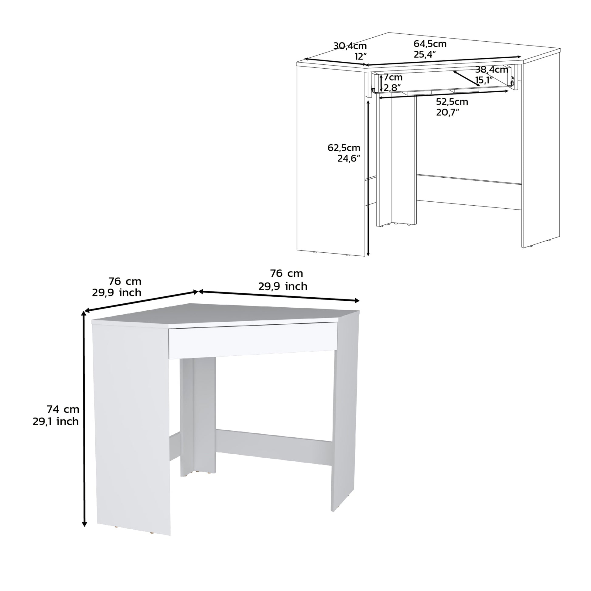 White Corner Desk With Compact Design And Drawer White Particle Board Pine