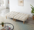 Corduroy Fabric, Wooden Legs Convertible Sofa Bed Color:Beige White Corduroy 3 Seat