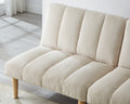 Corduroy Fabric, Wooden Legs Convertible Sofa Bed Color:Beige White Corduroy 3 Seat