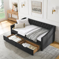 Twin Size Daybed With Drawers Upholstered Tufted Sofa Bed, With Button On Back And Copper Nail On Waved Shape Arms 81.5''X4''X30.5'' Black Linen