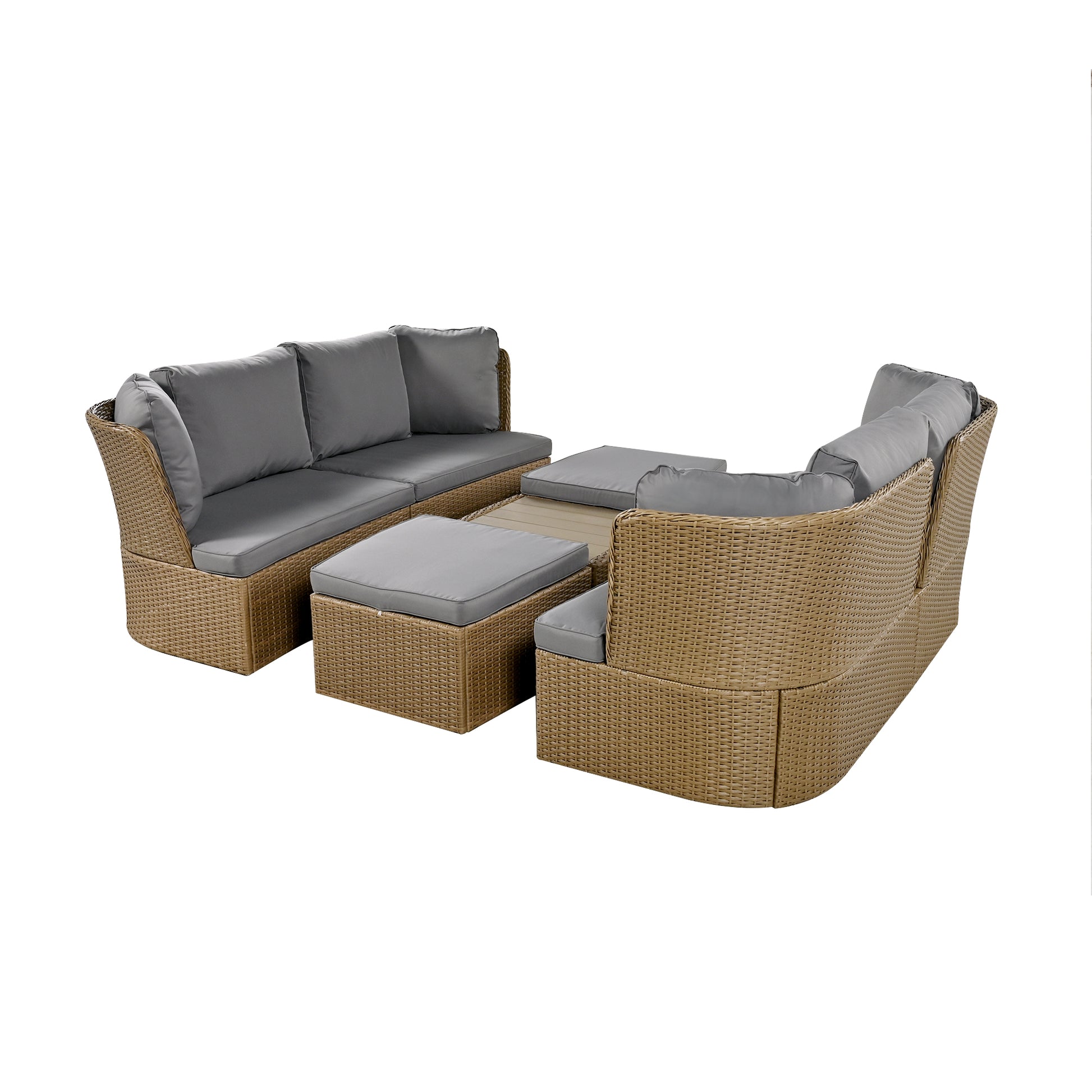 Customizable Outdoor Patio Furniture Set, Wicker Furniture Sofa Set With Thick Cushions, Suitable For Backyard, Porch. Yes Gray Garden & Outdoor Complete Patio Sets Hdpe