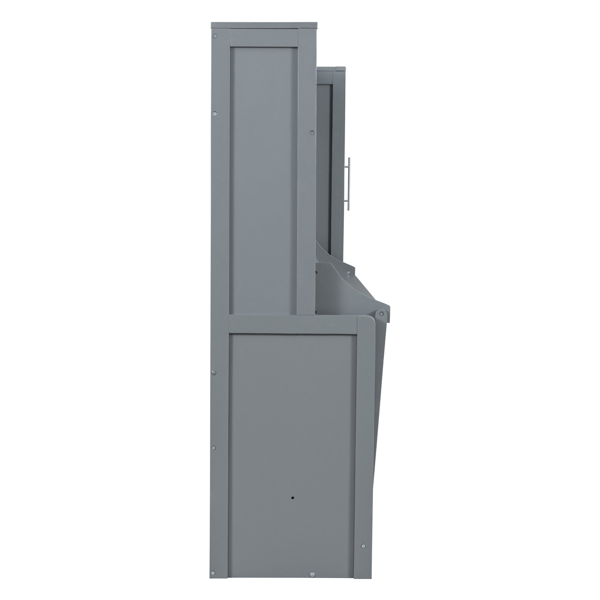 Queen Size Murphy Bed Wall Bed With Closet And Drawers,Gray Gray Mdf Lvl