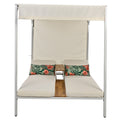 Outdoor Patio Sunbed Daybed With Cushions, Adjustable Seats Beige Steel