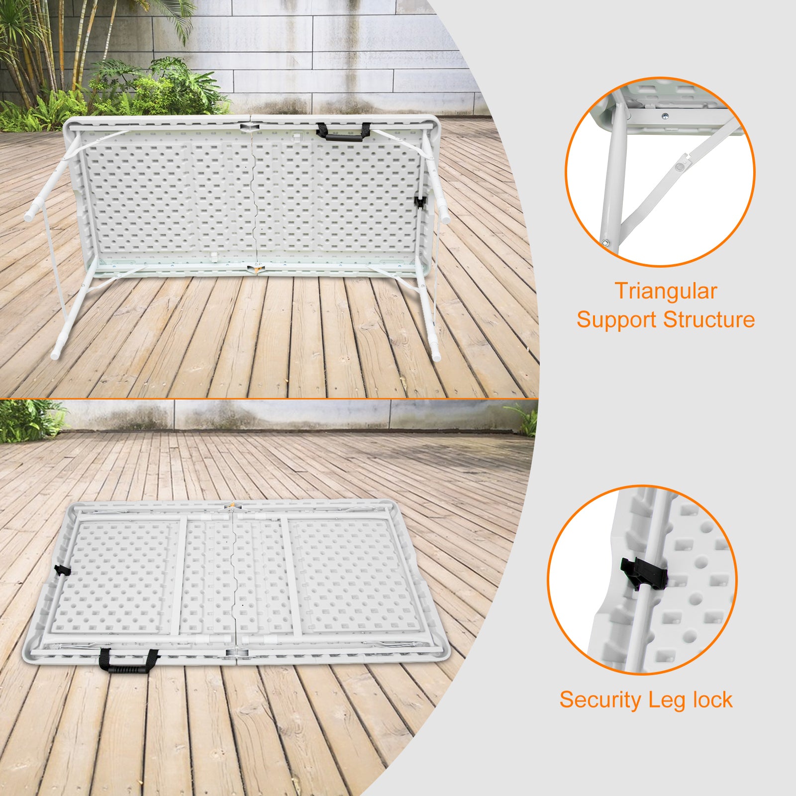 4Ft Portable Folding Table Indoor&Outdoor Maximum Weight 135Kg Foldable Table For Camping White White Iron