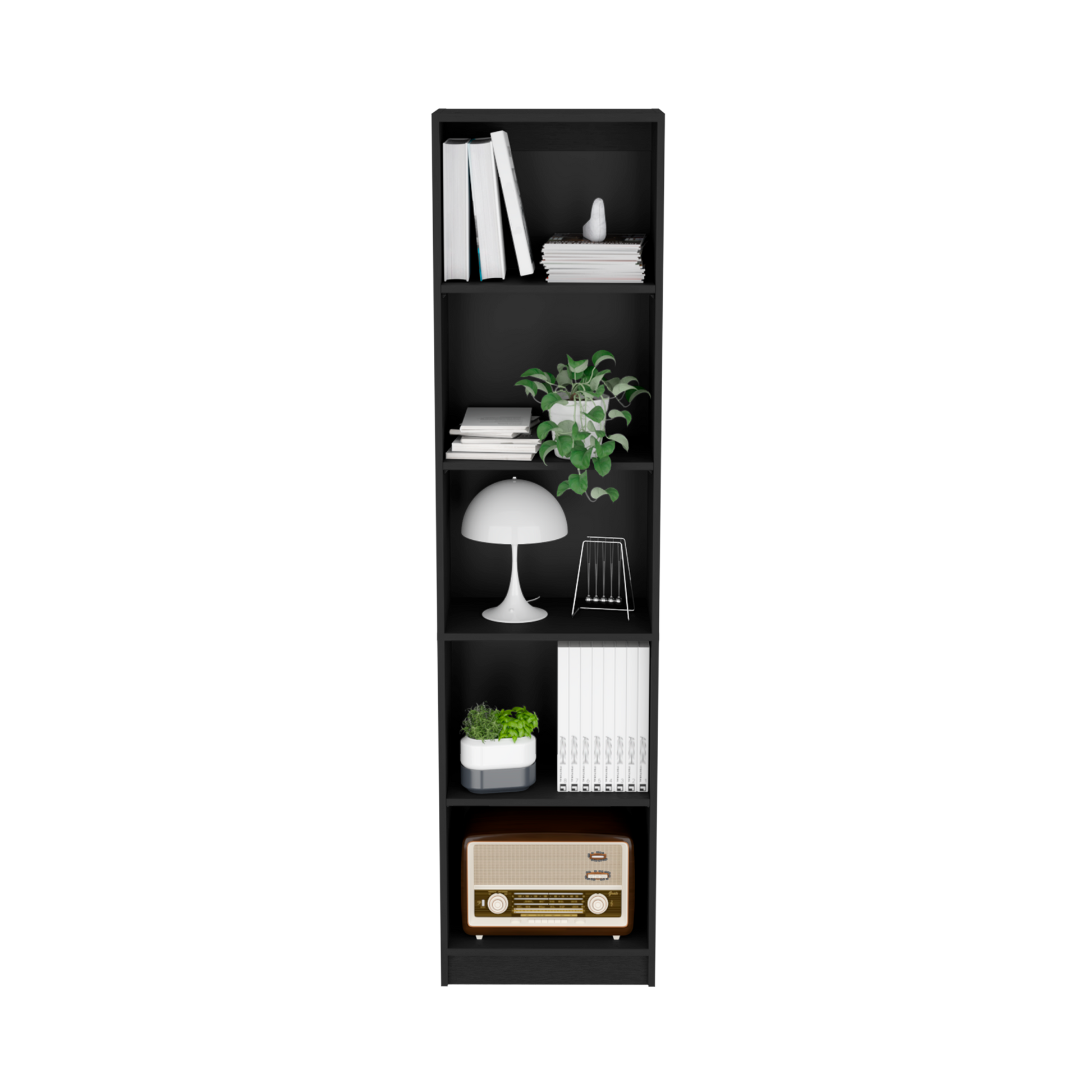 Vinton Xs Bookcase Compact Bookshelf With Multiple Shelves, Black Black Particle Board Pine