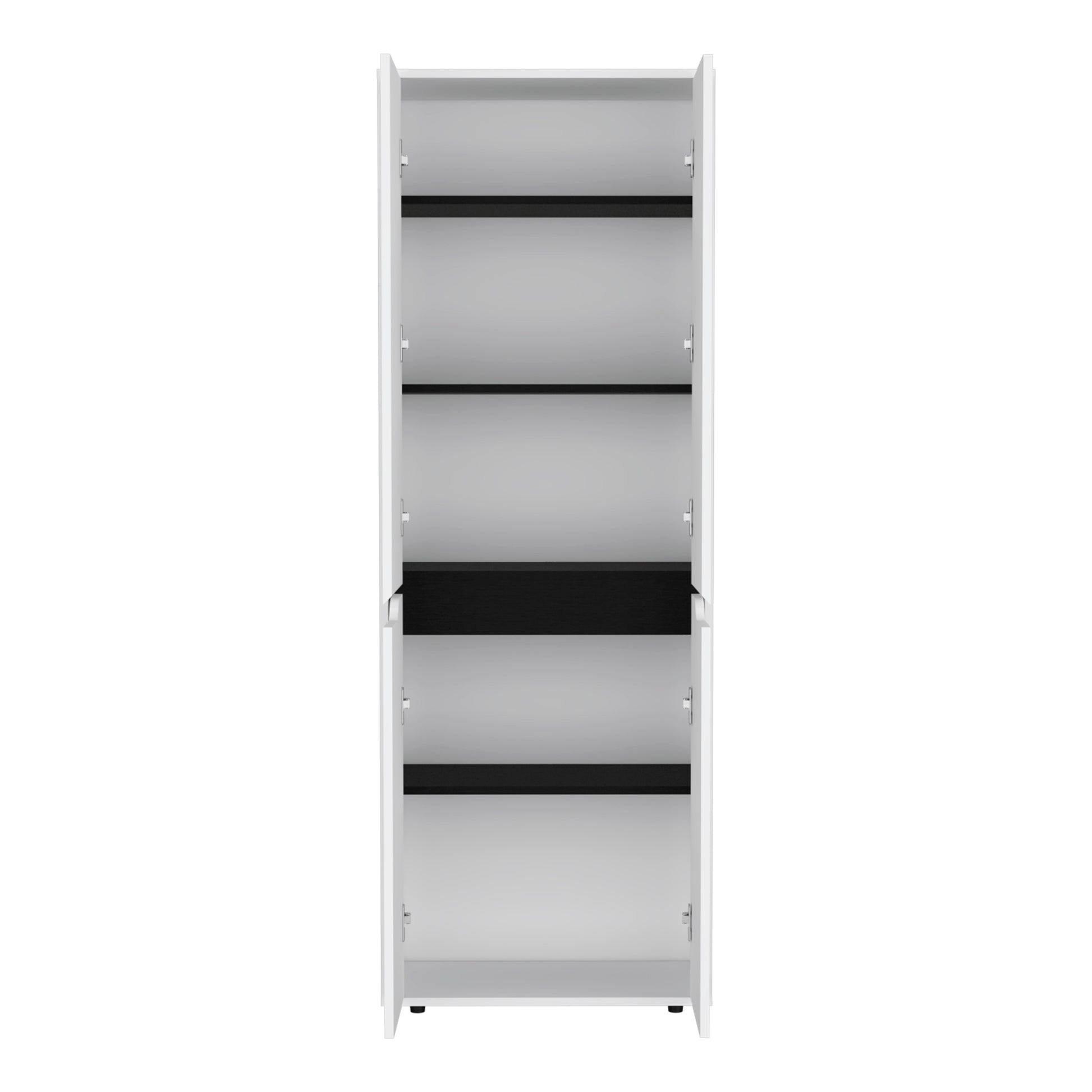 67"H Kitchen Storage Cabinet, With Four Doors And Five Interior Shelves,White Black White Black Particle Board Pine