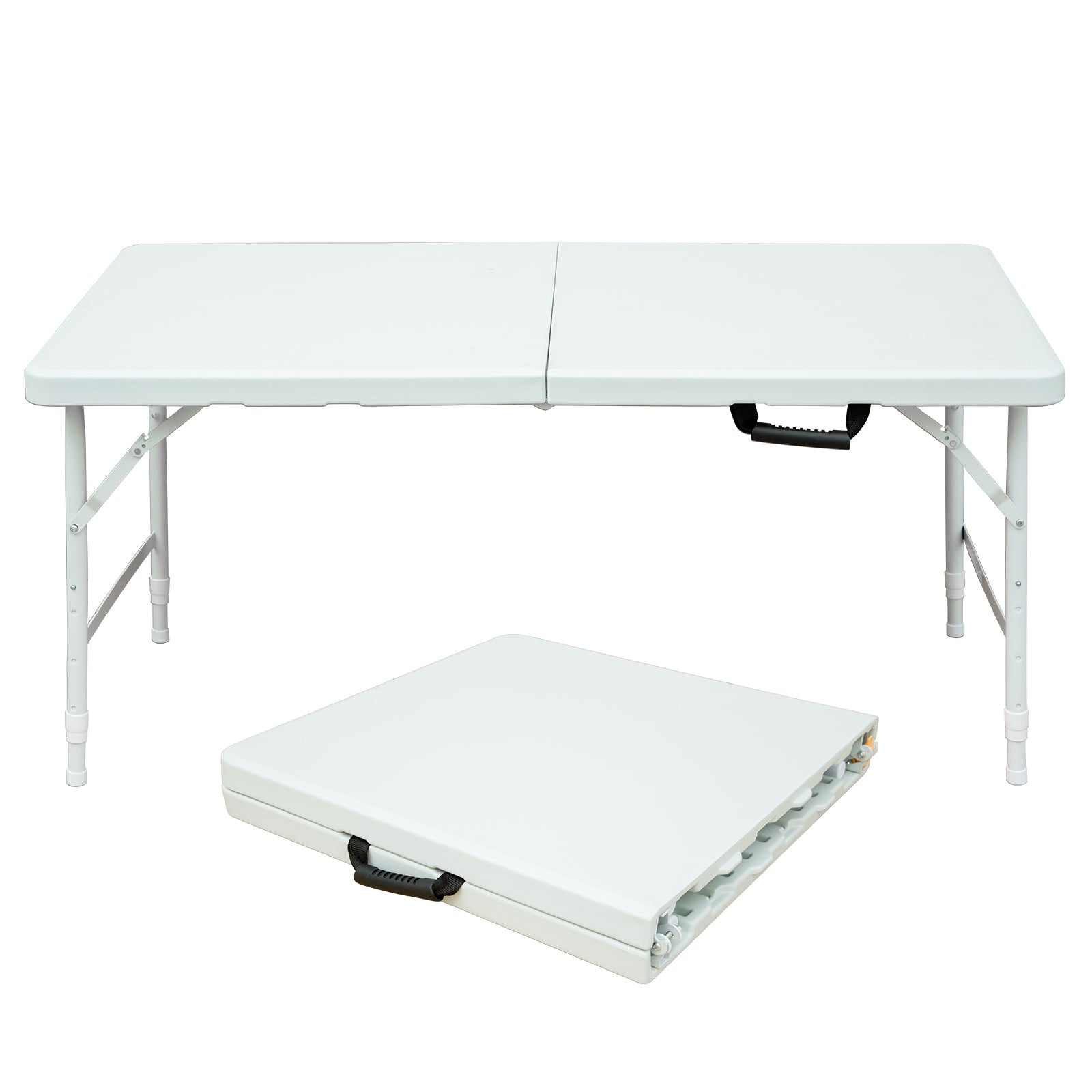 4Ft Portable Folding Table Indoor&Outdoor Maximum Weight 135Kg Foldable Table For Camping White White Iron