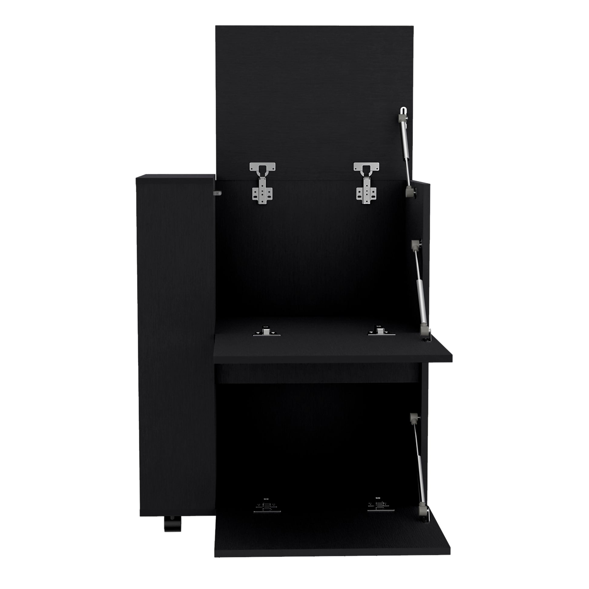 Tully Bar Cart Two Pull Down Door Cabinets And Two Open Shelves,Black Black Particle Board Pine