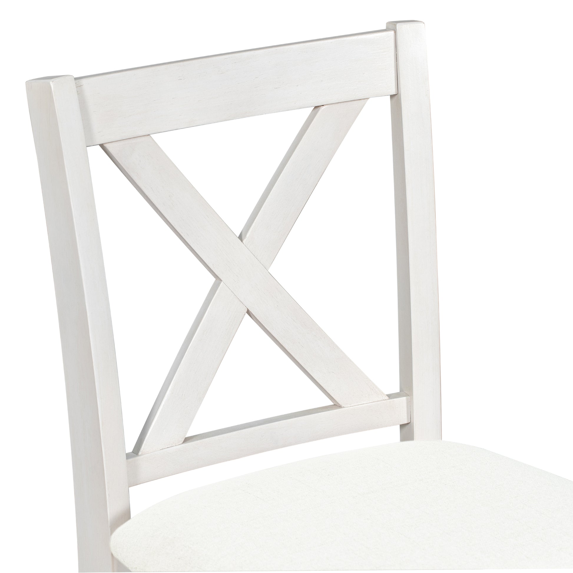 5 Pieces Counter Height Rustic Farmhouse Dining Room Wooden Bar Table Set With 4 Chairs, White White Wood Dining Room Solid Wood Rubberwood Rectangular Dining Table With Chair Upholstered Chair Wood White Solid Back Seats 4 4 Leg Foam Solid Wood