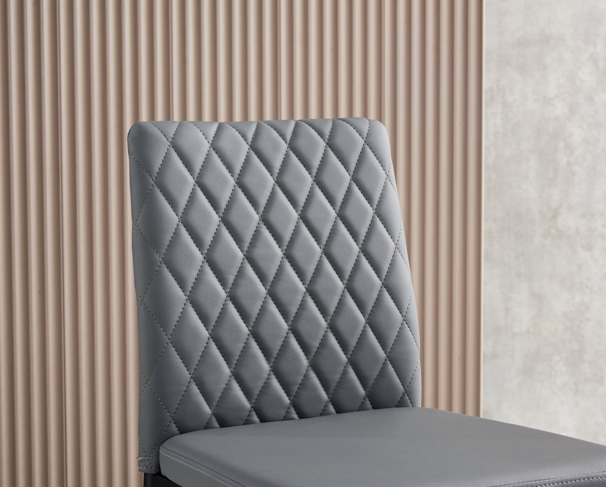 Light Gray Modern Simple Bar Chair, Fireproof Leather Spraying Metal Pipe, Diamond Grid Pattern, Restaurant, Family, 2 Piece Set Gray Pu