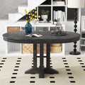 Farmhouse Dining Table Extendable Round Table For Kitchen, Dining Room Black Black Solid Wood Mdf