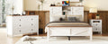 3 Pieces Bedroom Sets Full Size Farmhouse Platform Bed With Double Sliding Door Storage Headboard And Charging Station, Storage Nightstand And Dresser, White Brown Full White 3 Piece Set Particle Board