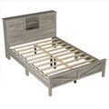 Farmhouse Platform Bed With Double Sliding Barn Door, Queen Size Rustic Wood Bed Withcharging Station, Wood Slats Support, Antique Gray Antique Gray Particle Board