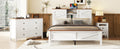 3 Pieces Bedroom Sets Queen Size Farmhouse Platform Bed With Double Sliding Door Storage Headboard, Storage Nightstand And Dresser, White Brown Queen White 3 Piece Set Particle Board