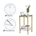 2 Layer End Table With Whole Marble Tabletop, Round Coffee Table With Black Metal Frame For Bedroom Living Room Office Transparent,1 Piece Transparent Glass Metal