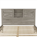 Farmhouse Platform Bed With Double Sliding Barn Door, Queen Size Rustic Wood Bed Withcharging Station, Wood Slats Support, Antique Gray Antique Gray Particle Board