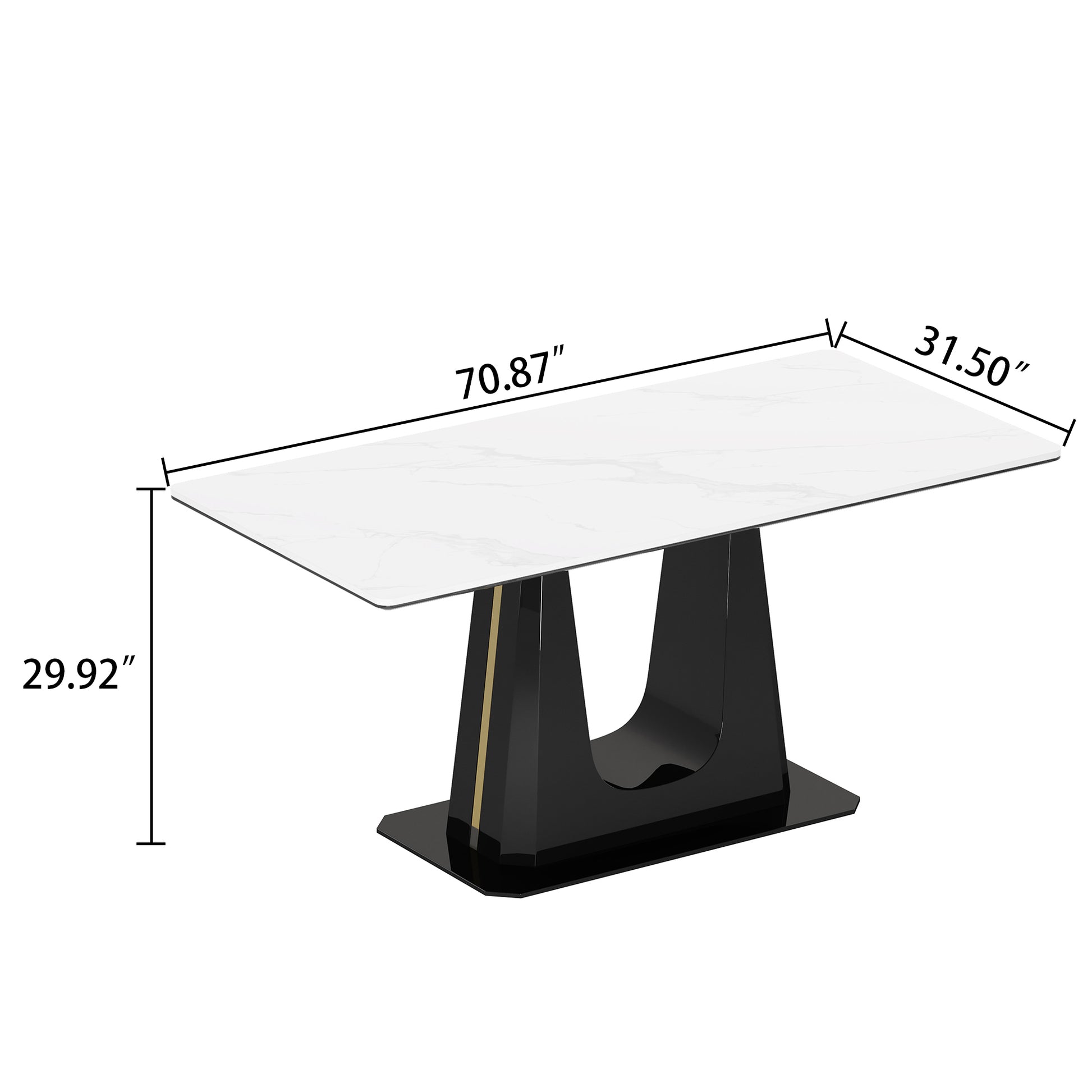 0.47" Thick Sintered Stone Composite Tempered Glass Top Rectangular Dining Table With Black Stainless Steel Base Black Sintered Stone