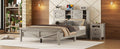 Farmhouse Platform Bed With Double Sliding Barn Door, Queen Size Rustic Wood Bed Withcharging Station, Wood Slats Support, Antique Gray Antique Gray Particle Board
