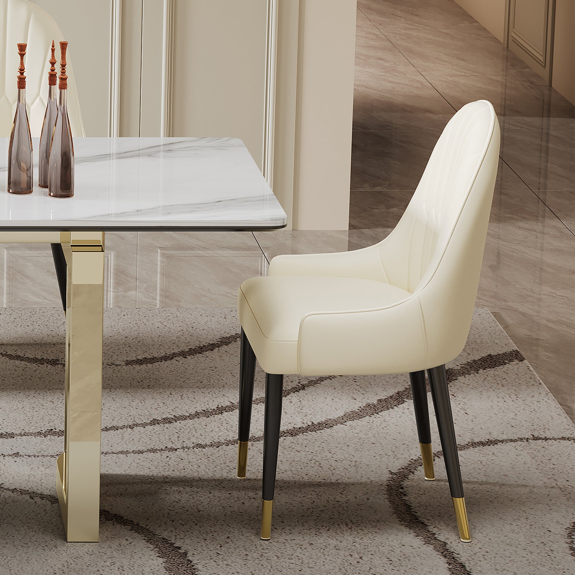0.47" Thick Sintered Stone Composite Tempered Glass Top Rectangular Dining Table With Stainless Steel Base Gold Sintered Stone