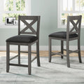 5 Pieces Counter Height Rustic Farmhouse Dining Room Wooden Bar Table Set With 4 Chairs, Gray Gray Wood Dining Room Solid Wood Rubberwood Rectangular Dining Table With Chair Upholstered Chair Wood Gray Solid Back Seats 4 4 Leg Foam Solid Wood
