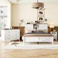 3 Pieces Bedroom Sets Queen Size Farmhouse Platform Bed With Double Sliding Door Storage Headboard, Storage Nightstand And Dresser, White Brown Queen White 3 Piece Set Particle Board