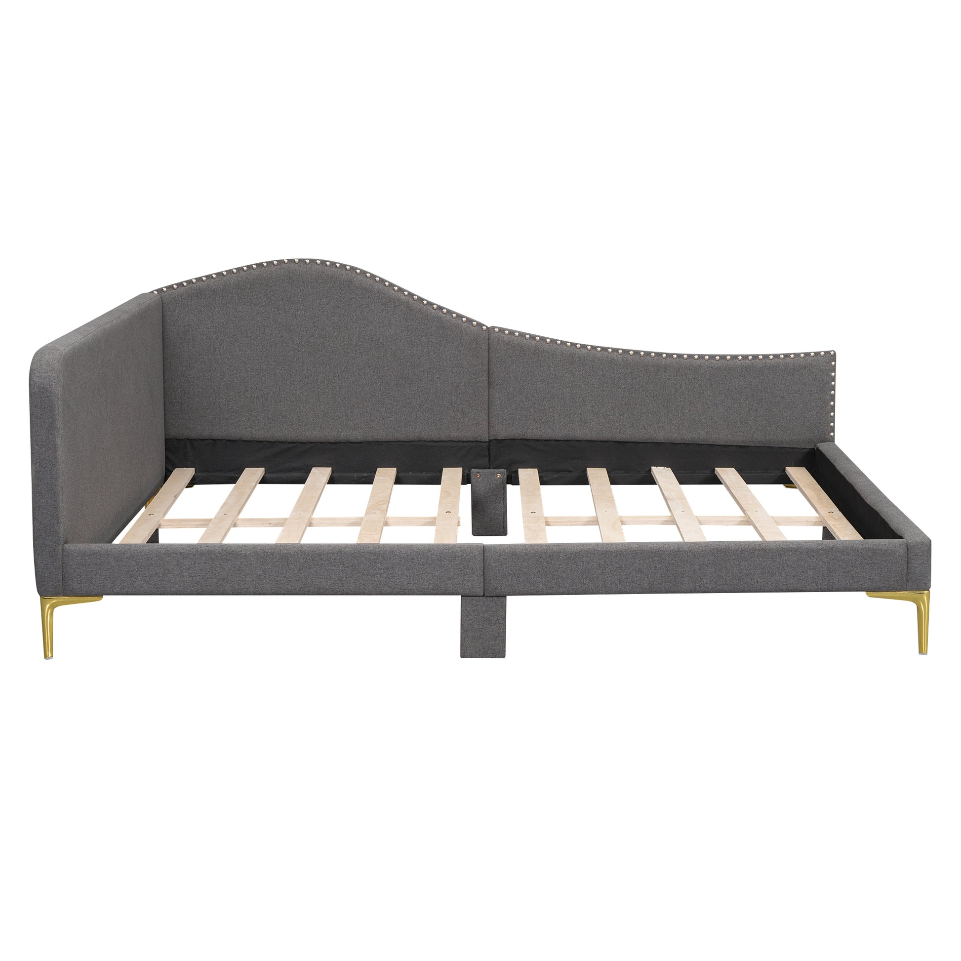 Full Size Upholstered Daybed With Headboard And Armrest, Support Legs, Grey Box Spring Not Required Full Grey Wood Daybeds Linen Upholstered