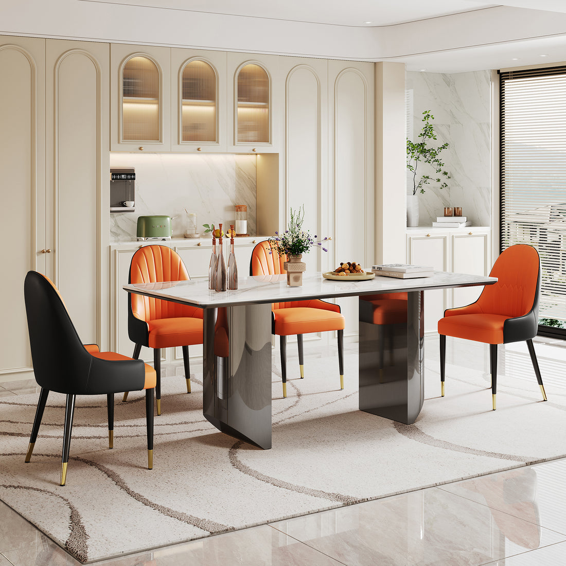 0.47" Thick Sintered Stone Composite Tempered Glass Top Rectangular Dining Table With Stainless Steel Base Black Sintered Stone
