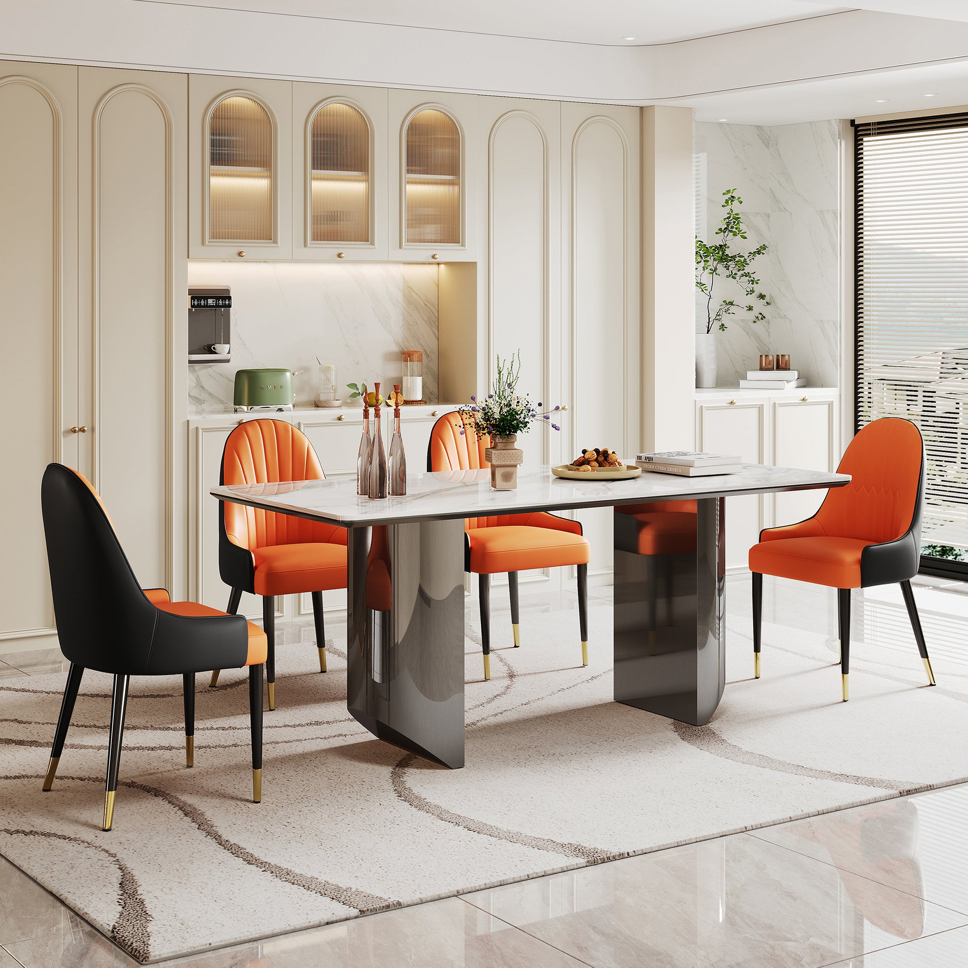 0.47" Thick Sintered Stone Composite Tempered Glass Top Rectangular Dining Table With Stainless Steel Base Black Sintered Stone