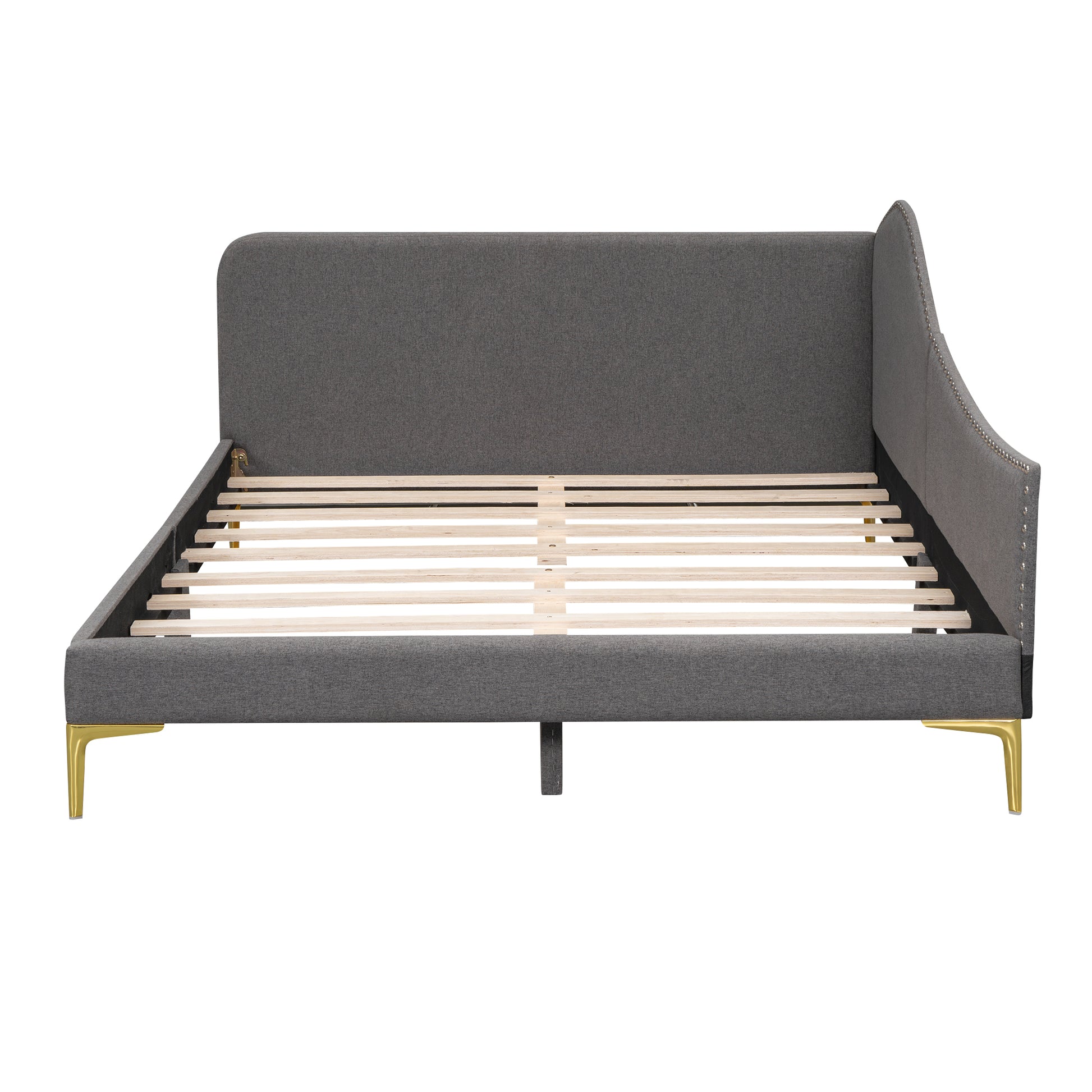 Full Size Upholstered Daybed With Headboard And Armrest, Support Legs, Grey Box Spring Not Required Full Grey Wood Daybeds Linen Upholstered