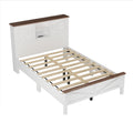 3 Pieces Bedroom Sets Full Size Farmhouse Platform Bed With Double Sliding Door Storage Headboard And Charging Station, Storage Nightstand And Dresser, White Brown Full White 3 Piece Set Particle Board