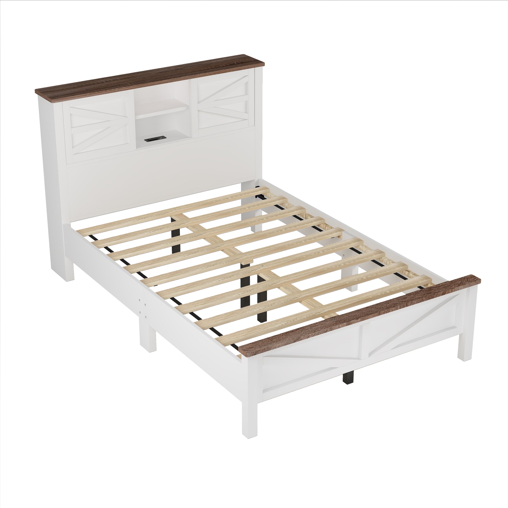 3 Pieces Bedroom Sets Full Size Farmhouse Platform Bed With Double Sliding Door Storage Headboard And Charging Station, Storage Nightstand And Dresser, White Brown Full White 3 Piece Set Particle Board