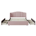 Upholstered Platform Bed With Wingback Headboard And 4 Drawers, No Box Spring Needed, Linen Fabric, Queen Size Pink Pink Upholstered