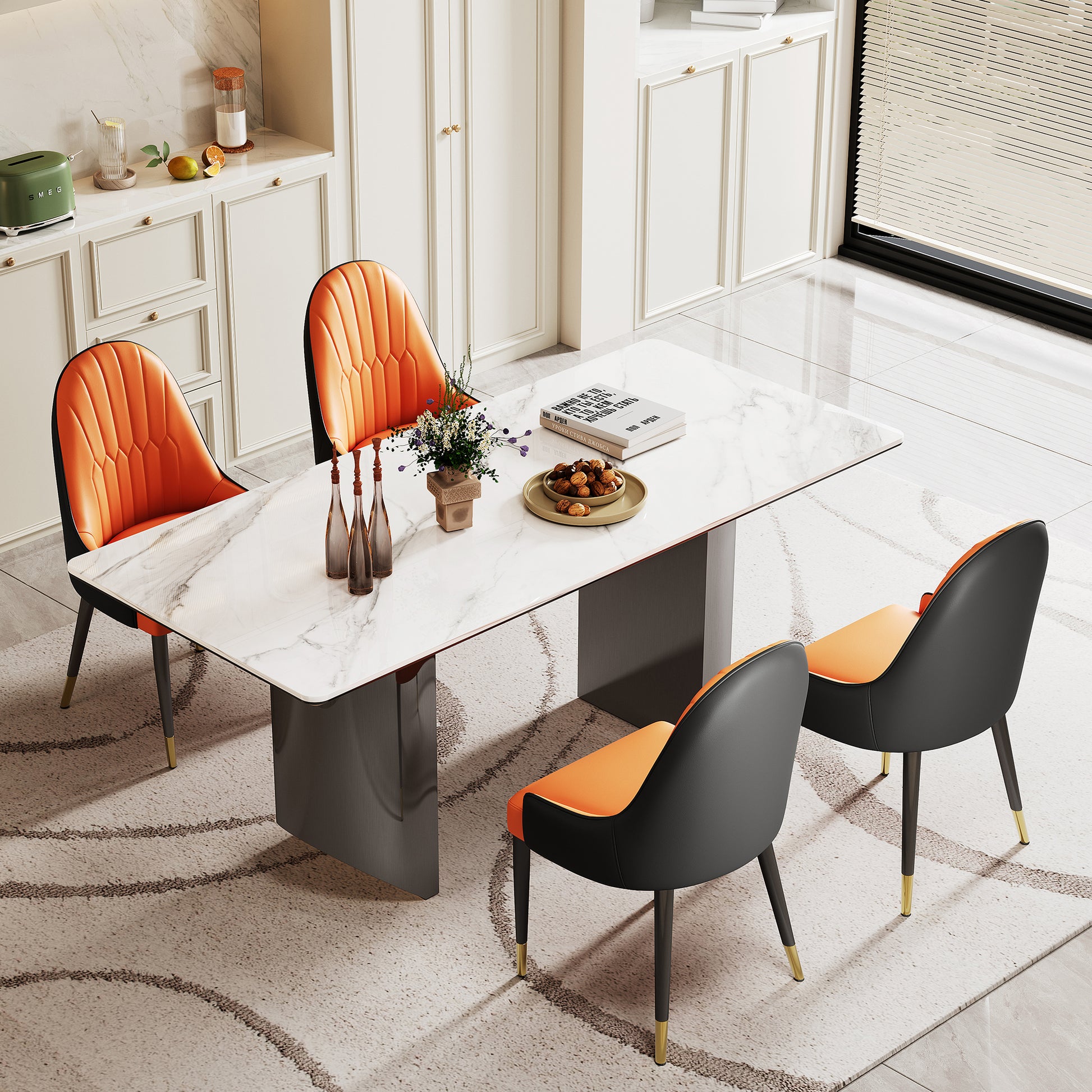 0.47" Thick Sintered Stone Composite Tempered Glass Top Rectangular Dining Table With Stainless Steel Base Black Sintered Stone