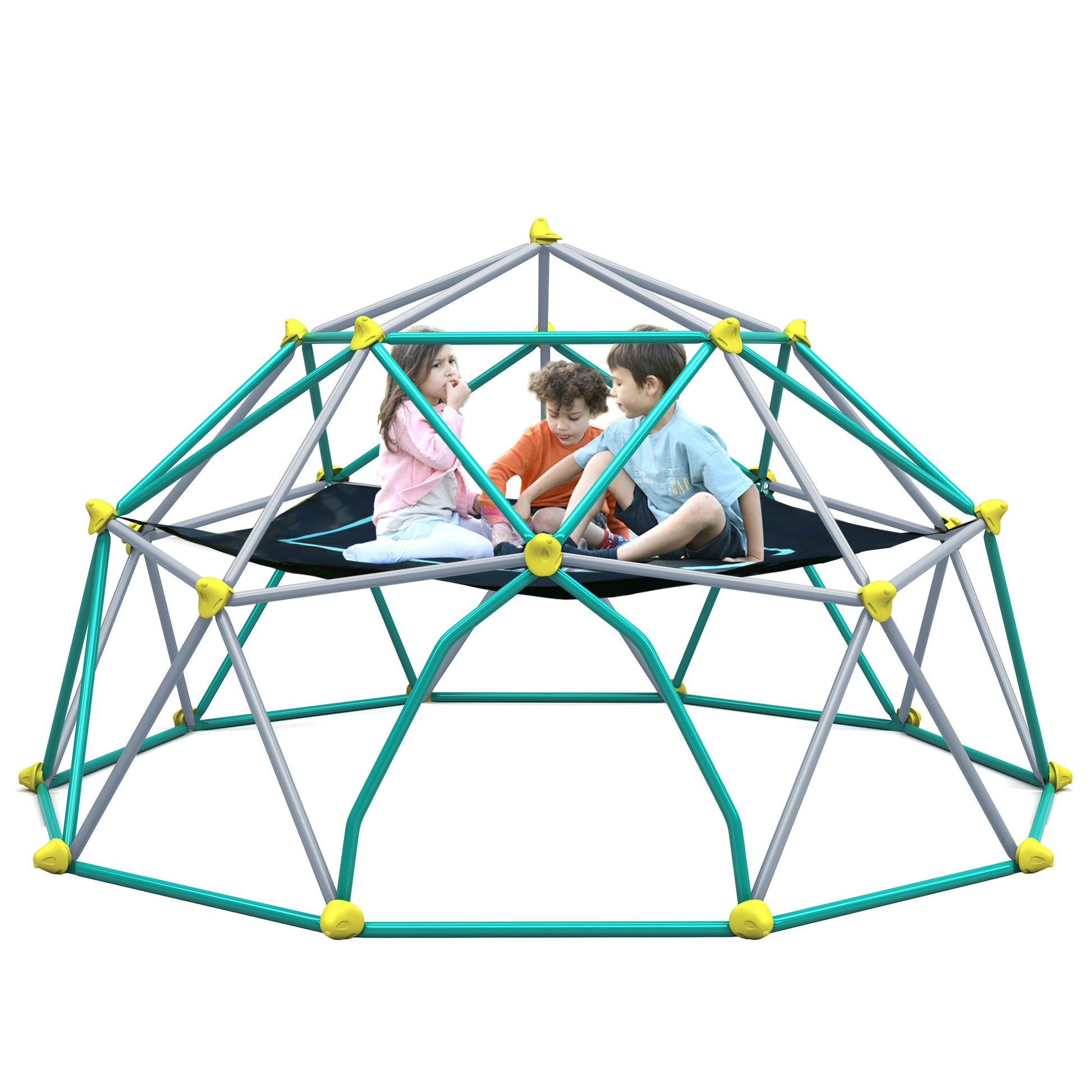 10Ft Geometric Dome Climber Play Center, Kids Climbing Dome Tower With Hammock, Rust & Uv Resistant Steel Supporting 1000 Lbs Green Metal