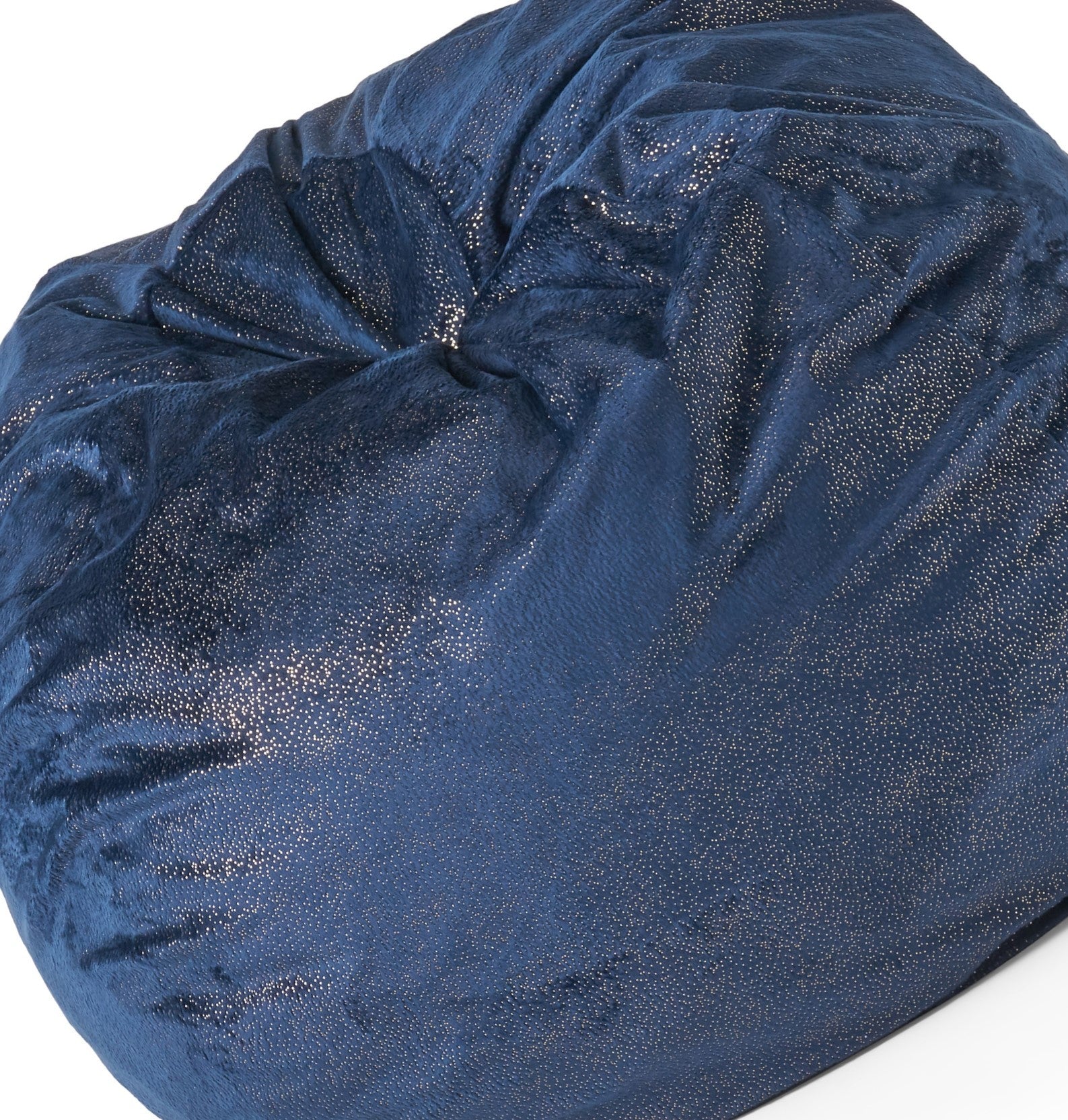 Sky 3 Foot Rounded Bean Bag, Blue With Sparkles Navy Silver Velvet