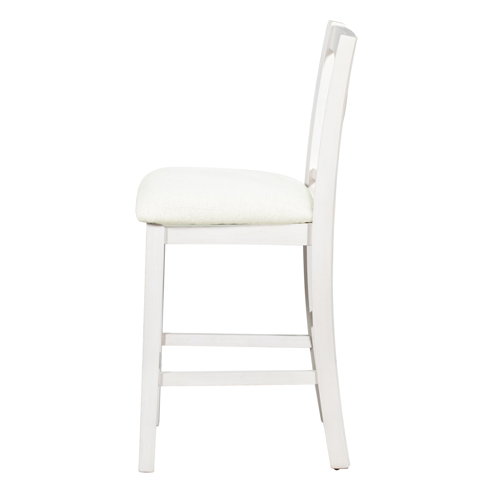 5 Pieces Counter Height Rustic Farmhouse Dining Room Wooden Bar Table Set With 4 Chairs, White White Wood Dining Room Solid Wood Rubberwood Rectangular Dining Table With Chair Upholstered Chair Wood White Solid Back Seats 4 4 Leg Foam Solid Wood