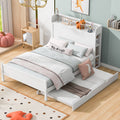 Full Size Platform Bed With Storage Headboard And Twin Size Trundle, White Box Spring Not Required Full White Wood Bedroom Bed Frame Solid Wood Mdf