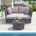 2 Piece Outdoor Sunbed And Coffee Table Set, Patio Double Chaise Lounger Loveseat Daybed With Clear Tempered Glass Table For The Patio, Poolside Grey Cushion Dark Grey Rope Grey Woven Rope