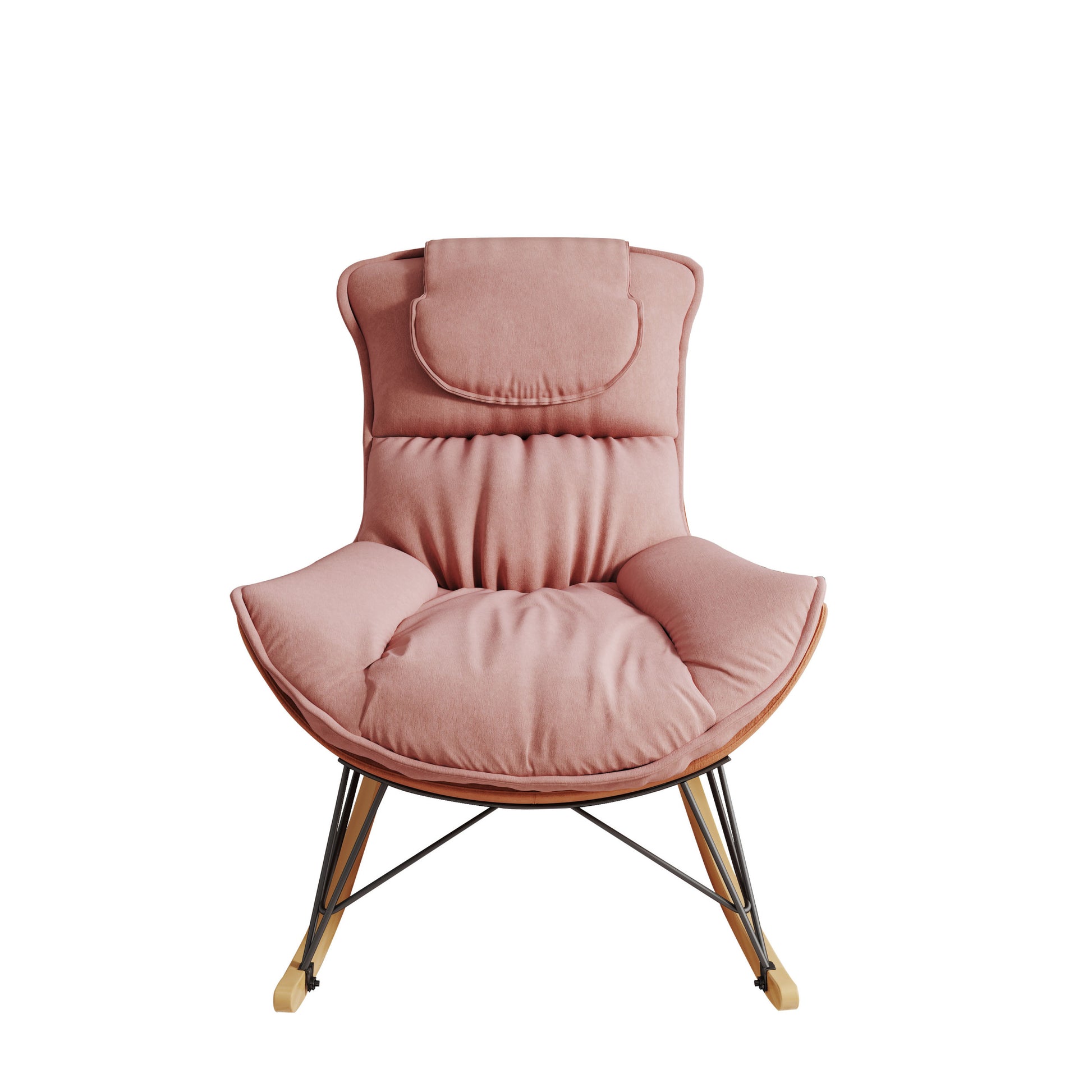 Leisure Sofa Single Rocking Chair, Light Luxury Sofa Chair, Balcony Leisure Area Single Chair, Comfortable And Characteristic Chair, Detachable And Washable Seat Cushion Color: Pink Pink Velvet