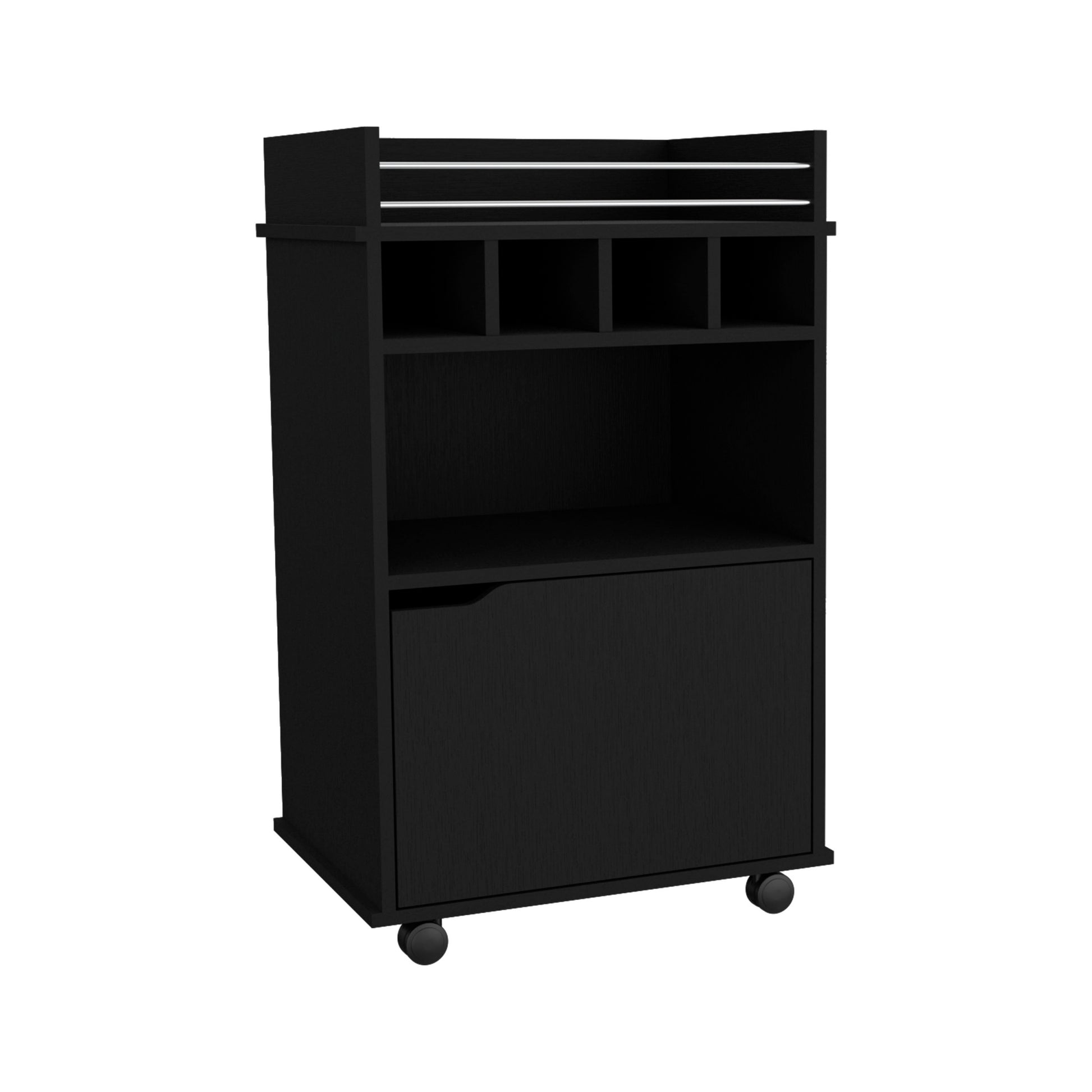 Sims 35" H Bar Cart With Two Shelves Four Wine Cubbies And One Cabinet,Black Black Particle Board Pine