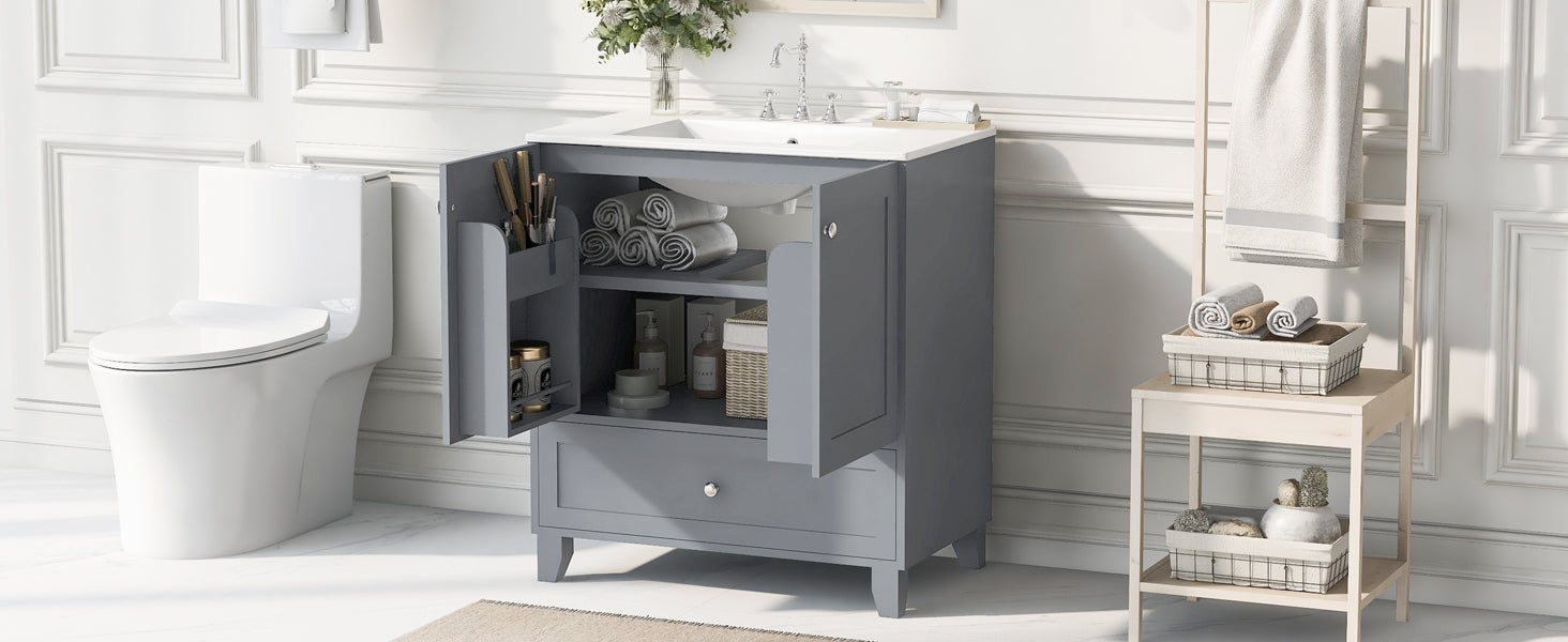 30" Premium Bathroom Vanity Set With Ceramic Sink And Large Storage Space Ideal For Small Bathrooms Blue Gray Bathroom Solid Wood Mdf